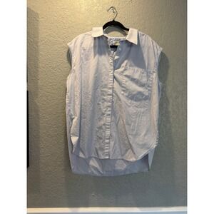 Marve by Anthropologie Light Blue Polka Dot Sleeveless Button Up Shirt Large‎